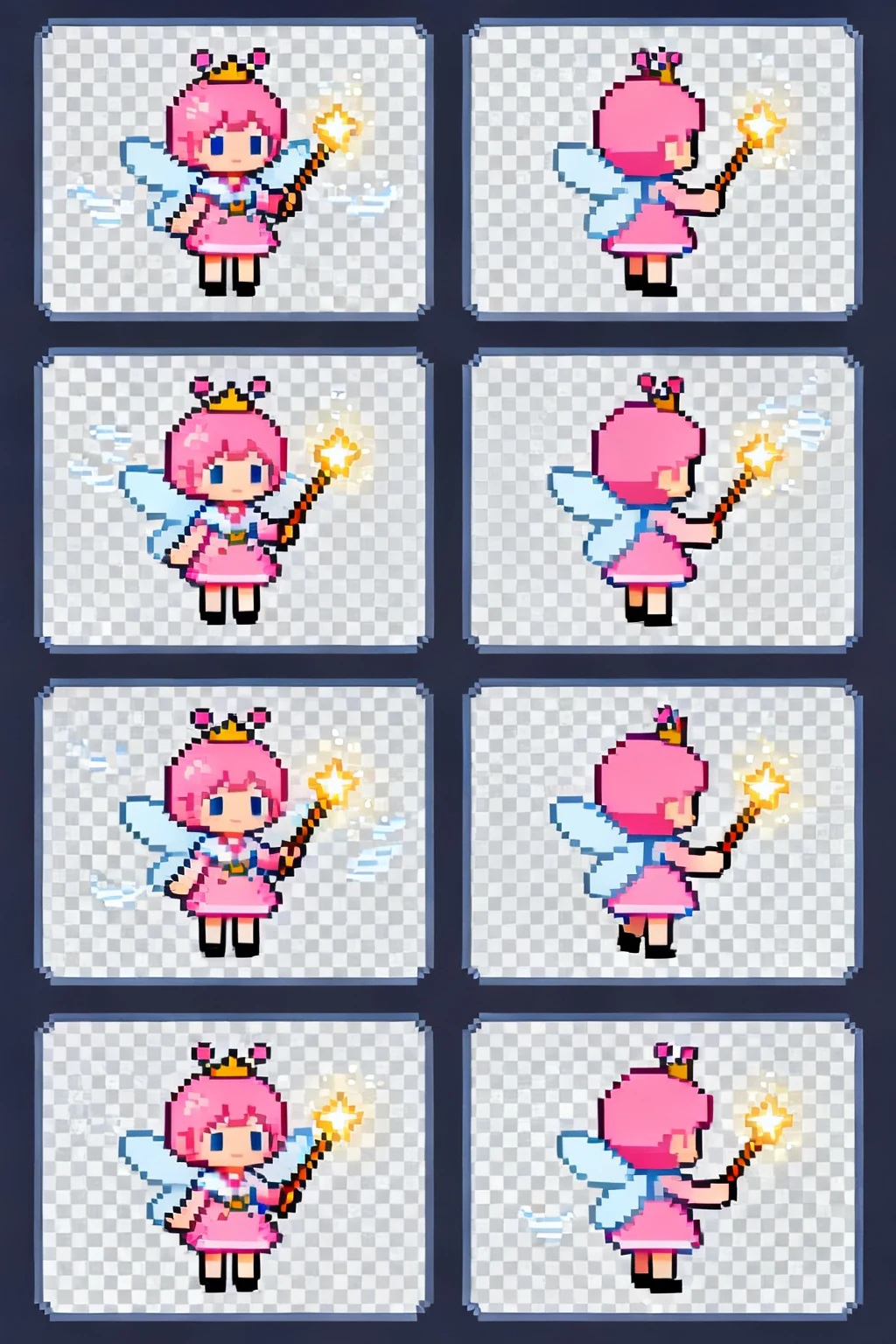 Sprite sheet of a fairy healer cast idle animation.