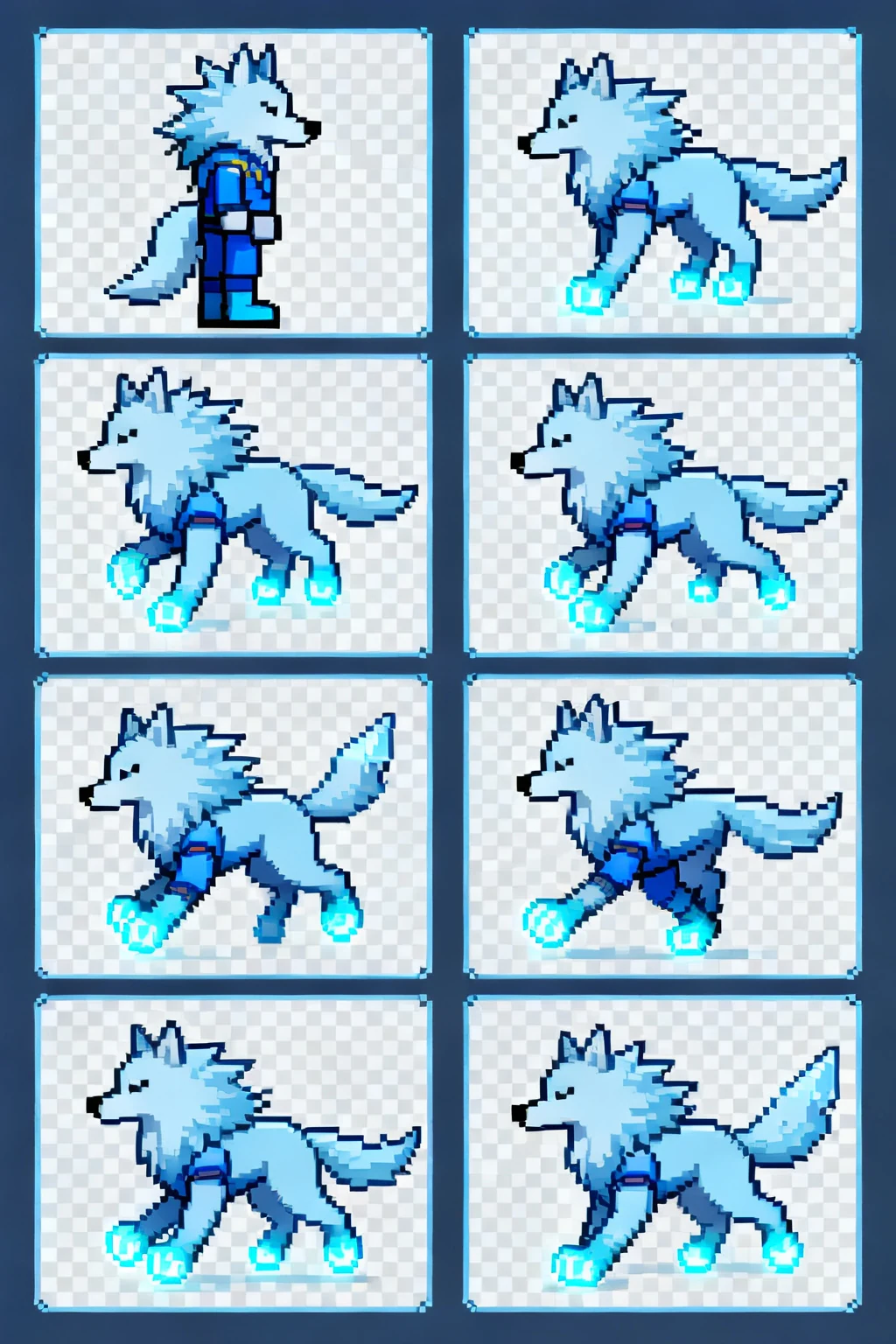 Sprite sheet of an ice wolf locomotion cycle.