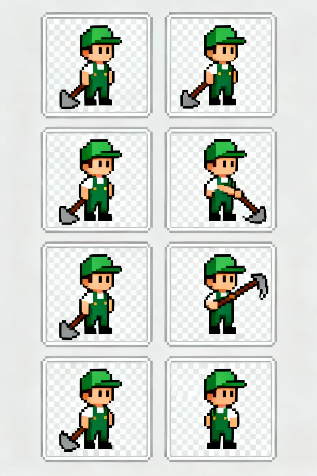 Sprite sheet of a tiny farmer farming loop.